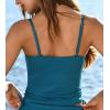CUPSHE Women’s Tankini Top Swimsuit Tummy Control Swim Top Only Drawstring Bathing Suit Tank Top Textured(Teal Blue)