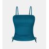 CUPSHE Women’s Tankini Top Swimsuit Tummy Control Swim Top Only Drawstring Bathing Suit Tank Top Textured(Teal Blue)