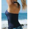 CUPSHE Women’s Tankini Top Swimsuit Tummy Control Swim Top Only High Neck Halter Tie Drawstring Bathing Suit Top(Navy Blue)