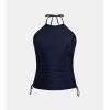 CUPSHE Women’s Tankini Top Swimsuit Tummy Control Swim Top Only High Neck Halter Tie Drawstring Bathing Suit Top(Navy Blue)