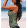 CUPSHE Women’s Tankini Top Swimsuit Tummy Control Swim Top Only High Neck Halter Tie Drawstring Bathing Suit Top(Olive Green)