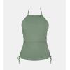 CUPSHE Women’s Tankini Top Swimsuit Tummy Control Swim Top Only High Neck Halter Tie Drawstring Bathing Suit Top(Olive Green)