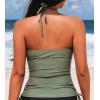 CUPSHE Women’s Tankini Top Swimsuit Tummy Control Swim Top Only High Neck Halter Tie Drawstring Bathing Suit Top(Olive Green)