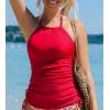 CUPSHE Women’s Tankini Top Swimsuit Tummy Control Swim Top Only High Neck Halter Tie Drawstring Bathing Suit Top(True Red)
