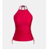 CUPSHE Women’s Tankini Top Swimsuit Tummy Control Swim Top Only High Neck Halter Tie Drawstring Bathing Suit Top(True Red)