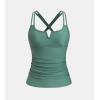 CUPSHE Women’s Tankini Top Swimsuit Tummy Control Swim Top Only Scoop Neck V Cut Back Self Tie Bathing Suit Top(Sage Green)