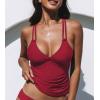 CUPSHE Women’s Tankini Top Swimsuit Tummy Control Swimwear Top Only Double Adjustable Straps Bathing Suit Top(Red)