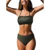 CUPSHE Bikini Set for Women Two Piece Swimsuit Bandeau Top Back Tie Mid Waisted Bottom with Removable Shoulder Straps(Army Green)