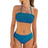 CUPSHE Bikini Set for Women Two Piece Swimsuit Bandeau Top Back Tie Mid Waisted Bottom with Removable Shoulder Straps(Sapphire Blue)