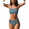 CUPSHE Bikini Set for Women Two Piece Swimsuit Bandeau Top Back Tie Mid Waisted Bottom with Removable Shoulder Straps(Teal Blue)