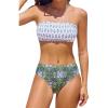 CUPSHE Bikini Set for Women Two Piece Swimsuit Bandeau Top Back Tie Mid Waisted Bottom with Removable Shoulder Straps(White/Dark Olive Green)