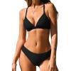 CUPSHE Bikini Set for Women Two Piece Swimsuits V Neck Low Rise Crisscross Back Self Tie Spaghetti Straps(Black)