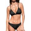 CUPSHE Bikini Set for Women Two Piece Swimsuits V Neck Low Rise Crisscross Back Self Tie Spaghetti Straps(Black/Striped)