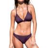 CUPSHE Bikini Set for Women Two Piece Swimsuits V Neck Low Rise Crisscross Back Self Tie Spaghetti Straps(Dark Purple/Striped)