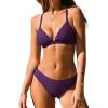 CUPSHE Bikini Set for Women Two Piece Swimsuits V Neck Low Rise Crisscross Back Self Tie Spaghetti Straps(Grape Purple)