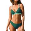 CUPSHE Bikini Set for Women Two Piece Swimsuits V Neck Low Rise Crisscross Back Self Tie Spaghetti Straps(Green/Teal)
