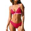 CUPSHE Bikini Set for Women Two Piece Swimsuits V Neck Low Rise Crisscross Back Self Tie Spaghetti Straps(Red/Pink)