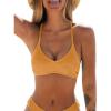 CUPSHE Bikini Top for Women Bathing Suit Criss Cross Self Tie Spaghetti Straps V Neck(Ginger Yellow)