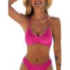 CUPSHE Bikini Top for Women Bathing Suit Criss Cross Self Tie Spaghetti Straps V Neck(Neon Pink)