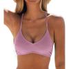 CUPSHE Bikini Top for Women Bathing Suit Criss Cross Self Tie Spaghetti Straps V Neck(Pink)