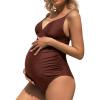 CUPSHE Maternity Swimsuit for Women One Piece Swimsuits Pregnancy Swimwear Spaghetti Straps Ruched Adjustable(Brown)