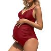 CUPSHE Maternity Swimsuit for Women One Piece Swimsuits Pregnancy Swimwear Spaghetti Straps Ruched Adjustable(Red)