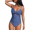CUPSHE One Piece Swimsuit for Women Bathing Suits Twist Front Cutout Adjustable Straps Ruched Swimwear(Blue)