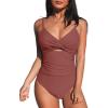 CUPSHE One Piece Swimsuit for Women Bathing Suits Twist Front Cutout Adjustable Straps Ruched Swimwear(Brick Red)