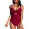 CUPSHE One Piece Swimsuit for Women Bathing Suits Twist Front Cutout Adjustable Straps Ruched Swimwear(Cherry-red)
