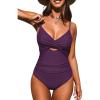 CUPSHE One Piece Swimsuit for Women Bathing Suits Twist Front Cutout Adjustable Straps Ruched Swimwear(Dark Purple)