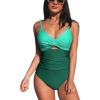 CUPSHE One Piece Swimsuit for Women Bathing Suits Twist Front Cutout Adjustable Straps Ruched Swimwear(Green Color Block)