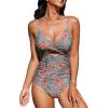 CUPSHE One Piece Swimsuit for Women Bathing Suits Twist Front Cutout Adjustable Straps Ruched Swimwear(Retro Floral)