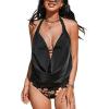 CUPSHE Tankini Bathing Suit for Women Halter Deep V Cowl Neck Low Back Swimsuit(Black / Floral)
