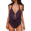 CUPSHE Tankini Bathing Suit for Women Halter Deep V Cowl Neck Low Back Swimsuit(Plum Purple)