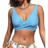 CUPSHE Women Swimsuit Bikini Top Wrap Self Tie Bathing Suit with Fixed Wide Straps(Light Blue)
