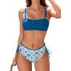 CUPSHE Women’s Bikini Set Two Piece Swimsuit Square Neck Mid Rise Bathing Suit Color Block Strappy Self Tie Retro(Navy Blue/White)