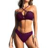 CUPSHE Women’s Bikini Sets Adjustable Halter Strappy Swimsuit Crisscross Cutout Scalloped Mid Rise(Plum Purple)