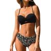 CUPSHE Women’s Bikini Sets Sweetheart Neck Two Piece Bathing Suit Cutout Textured Adjustable Straps Mid Rise Bottom(Black/Floral)