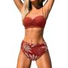 CUPSHE Women’s Bikini Sets Sweetheart Neck Two Piece Bathing Suit Cutout Textured Adjustable Straps Mid Rise Bottom(Brick Red/Tropical)