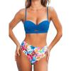 CUPSHE Women’s Bikini Sets Sweetheart Neck Two Piece Bathing Suit Cutout Textured Adjustable Straps Mid Rise Bottom(Teal Blue/Floral)