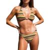 CUPSHE Women’s Bikini Sets Two Piece Bathing Suit Halter Plunging Neck Open Back, Low Rise High Cut Cheeky Bottom(Yellow/Brown Stripe)
