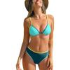 CUPSHE Women’s Bikini Sets Two Piece Swimsuit Bathing Suits V Neck Colorblock Back Tie Adjustable Straps Stitching(Aqua/Teal/Yellow)