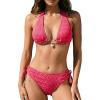 CUPSHE Women’s Bikini Sets Two Piece Swimsuit Halter Straps Sexy Triangle Mid Rise Bottom Diamond Neck Self Tie(Pink)