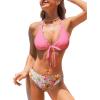 CUPSHE Women’s Bikini Sets Two Piece Swimsuit Halter V Neck Bathing Suits Scalloped Drawstring Self Tie(Pink Floral)