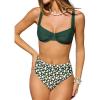 CUPSHE Women’s Bikini Sets Two Piece Swimsuit High Waisted Push up Underwire Scoop Neck Adjustable Straps(Dark Green/Polka Dots)