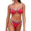 CUPSHE Women’s Bikini Sets Two Piece Swimsuit Low Rise Bathing Suits Back Tie O Ring Cutout Cheeky Bottom Color Block(Red/Color Block)