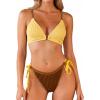 CUPSHE Women’s Bikini Sets Two Piece Swimsuit Sexy Low Rise Bathing Suits String Tie Color Block Textured(Yellow/Brown)