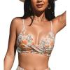 CUPSHE Women’s Bikini Top Bathing Suit V Neck Adjustable Spaghetti Straps Twist Front(Yellow Floral)