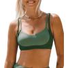 CUPSHE Women’s Bikini Top Only Scoop Neck Bathing Suit Top Color Block Adjustable Straps(Sage Green/Forest Green)