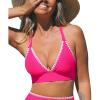 CUPSHE Womens Bikini Top Swimsuit Deep V Neck Top Crisscross Back Tie Shell Stitching Adjustable Straps(Magenta Pink)
